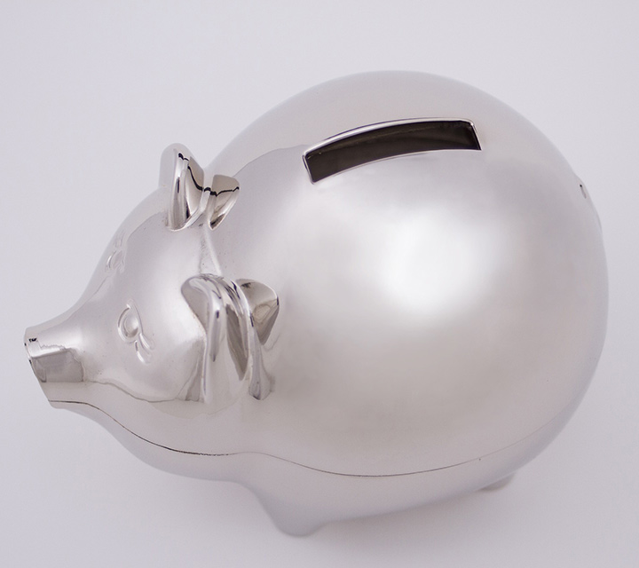 silver piggy bank